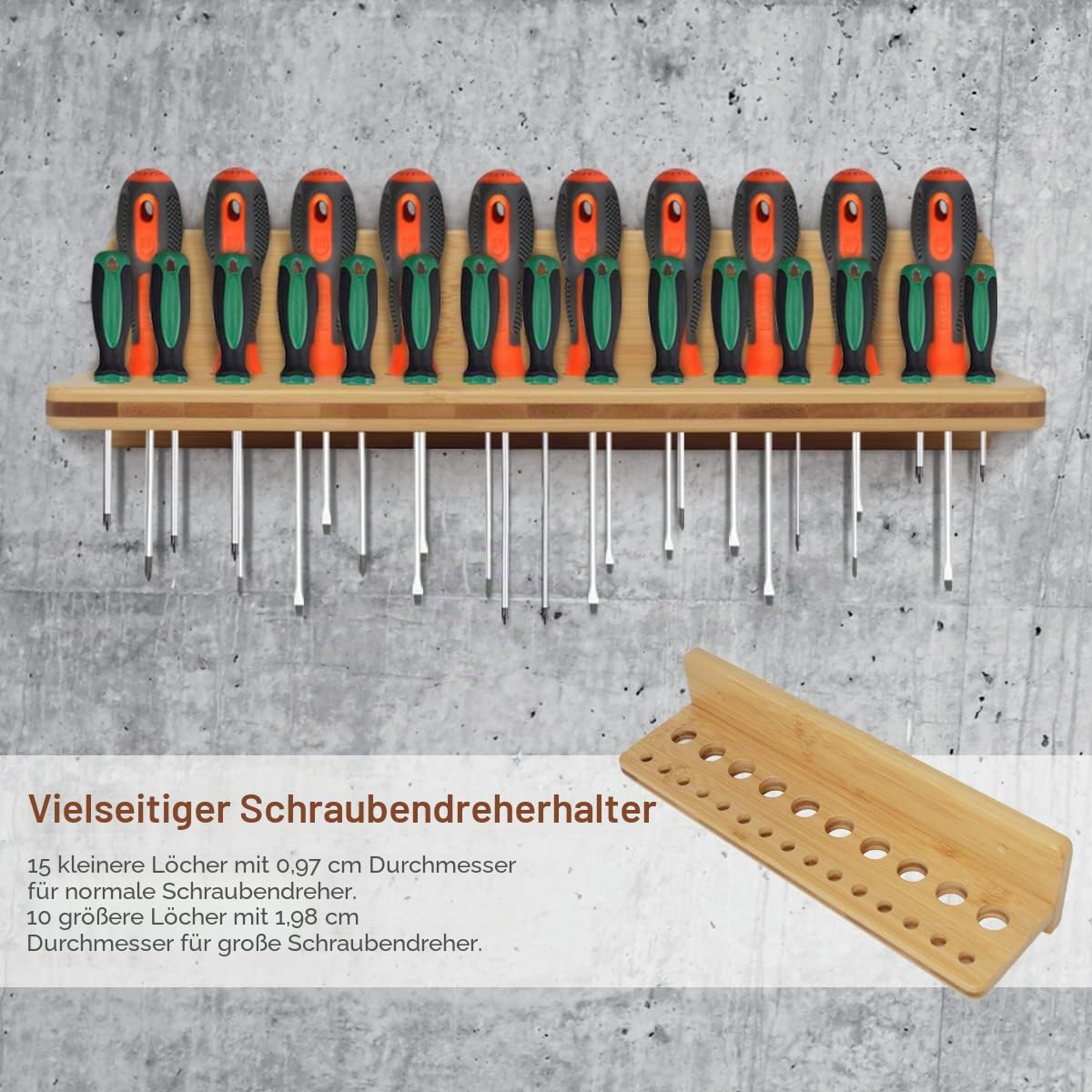 Wandmontiertes Schraubendreherregal, Bambus-Zangenhalter, Hammer-Wandregal, Werkzeugaufbewahrung für Garage, Werkstatt, 3 Stück