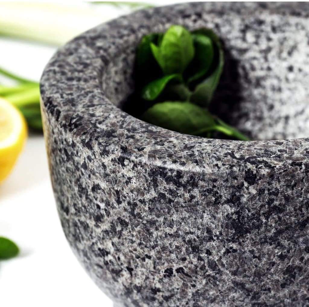 Mortero y Maja, Molinillo de Especias de Granito sin pulir con Capacidad para 2 Tazas con Base Antideslizante y antiarañazos