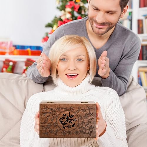 Miniatura 7 de Caja de recuerdo, madera de acacia grabada floral con tapa con bisagras, organizador decorativo de almacenamiento de joyas para el día de la madre,