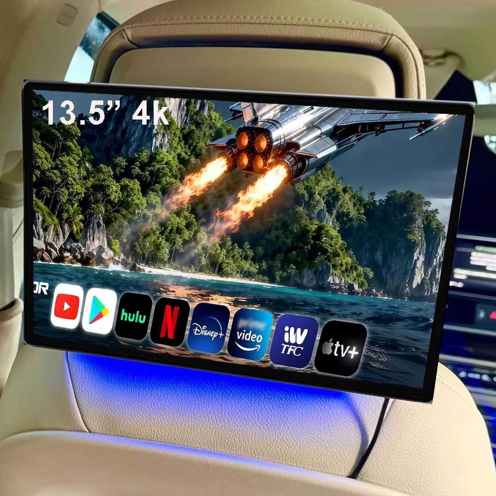 Monitor universal de encosto de cabeça de carro de 13,5 '' com entrada HDMI, reprodução de vídeo 4K, tela IPS FHD 1920 × 1080, ROM de 2 + 32 GB, alto-falante integrado e estéreo(2+32)