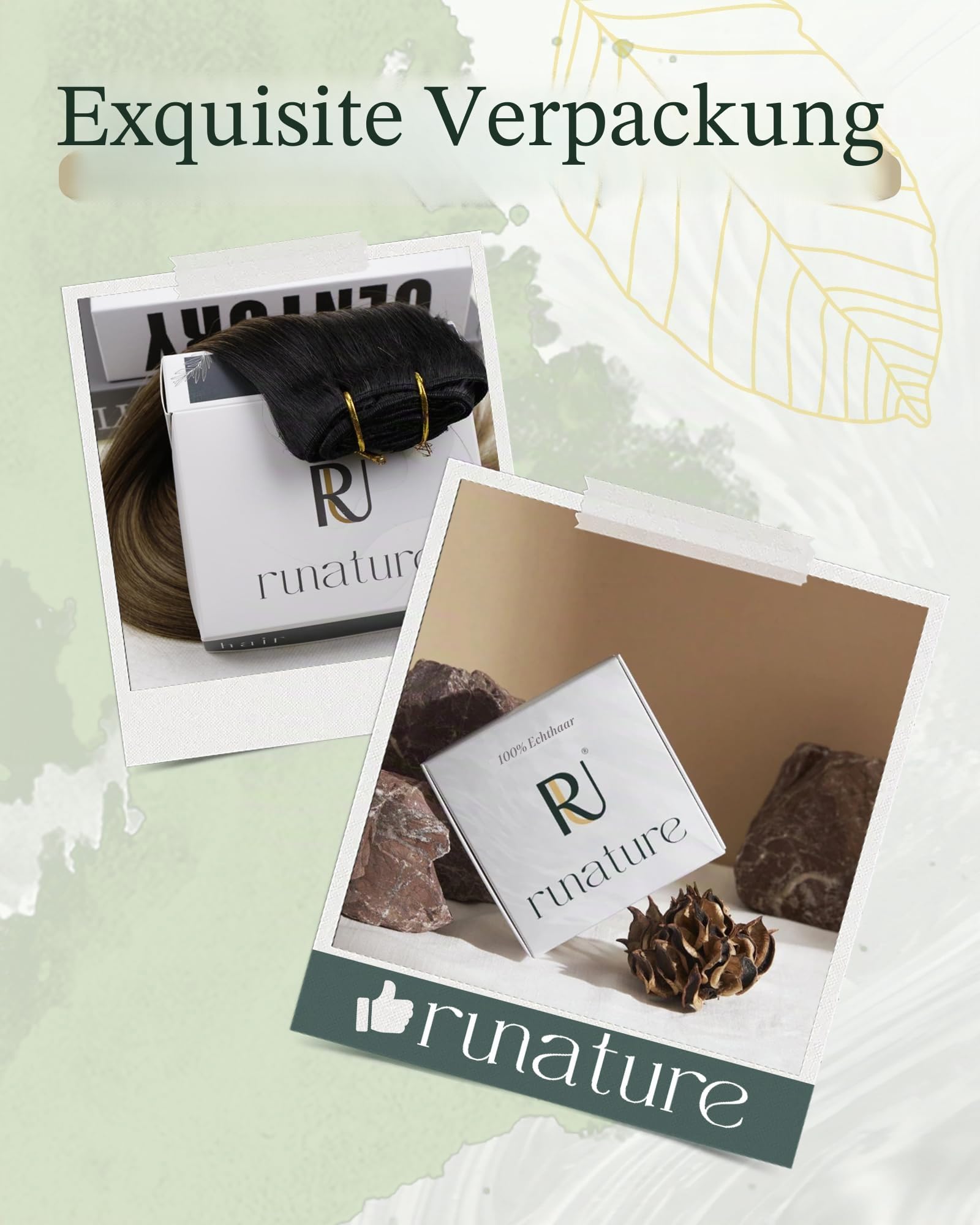 RUNATURE Clip in Extensions Echthaar Braun Hervorheben 45cm 7pcs 120g #10P16