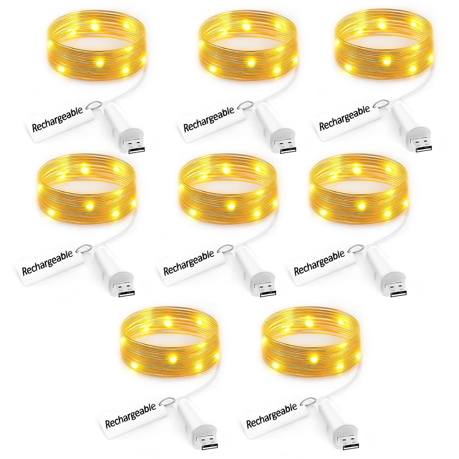 UMIWE Rechargeable LED Fairy Lights –USB Powered Battery Operated String Lights, Warm White Waterproof Copper Wire Firefly Light for Bedroom Wedding DIY Decor Christmas