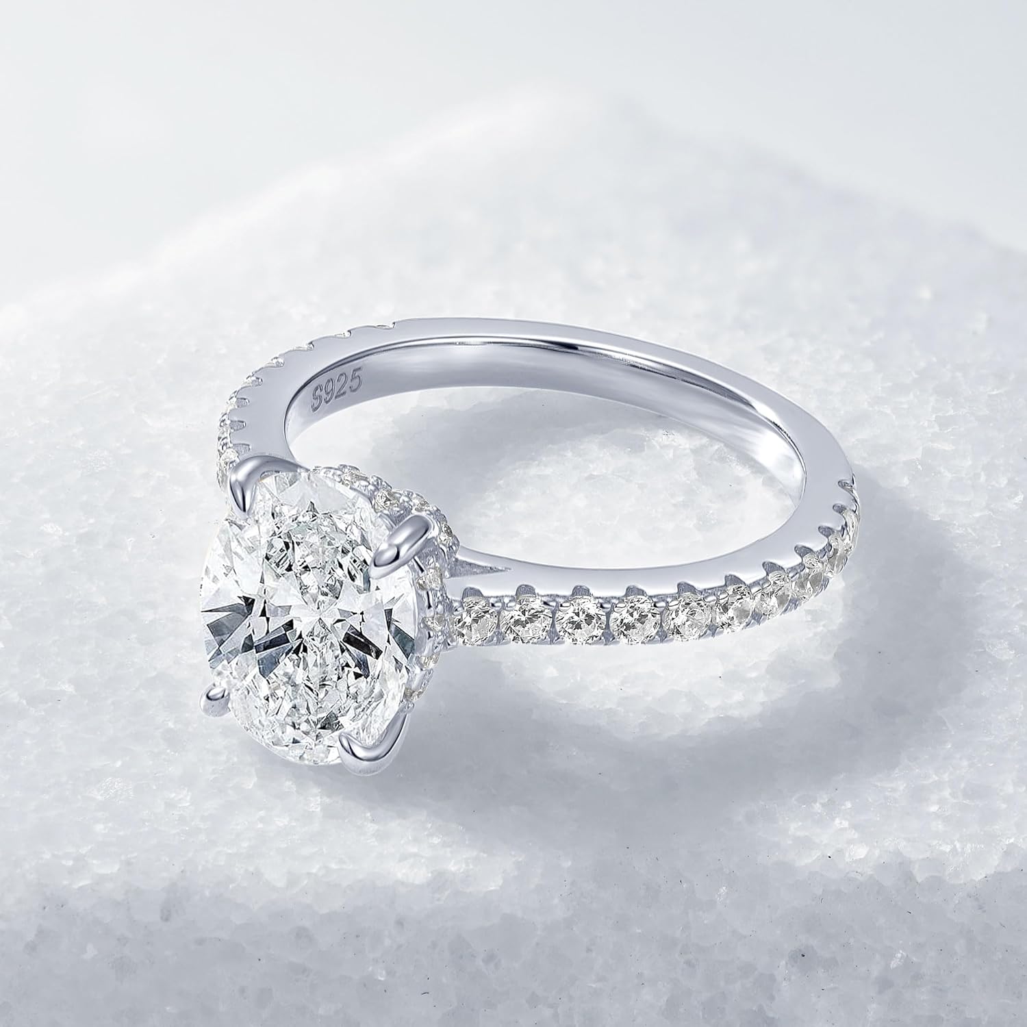 3CT Oval Cut Moissanite Engagement Ring, D Color Oval Cut VVS1 925 Sterling Silver Classic 4 Prong Ring Gifts for Women Anniversary Wedding Birthday Gifts - Image 4