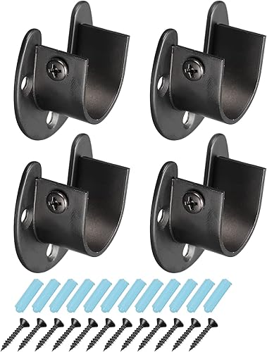 uxcell Soporte de barra de acero inoxidable de 1.1 pulgadas de diámetro con tornillos para cortina de armario de baño, juego de 4, color negro