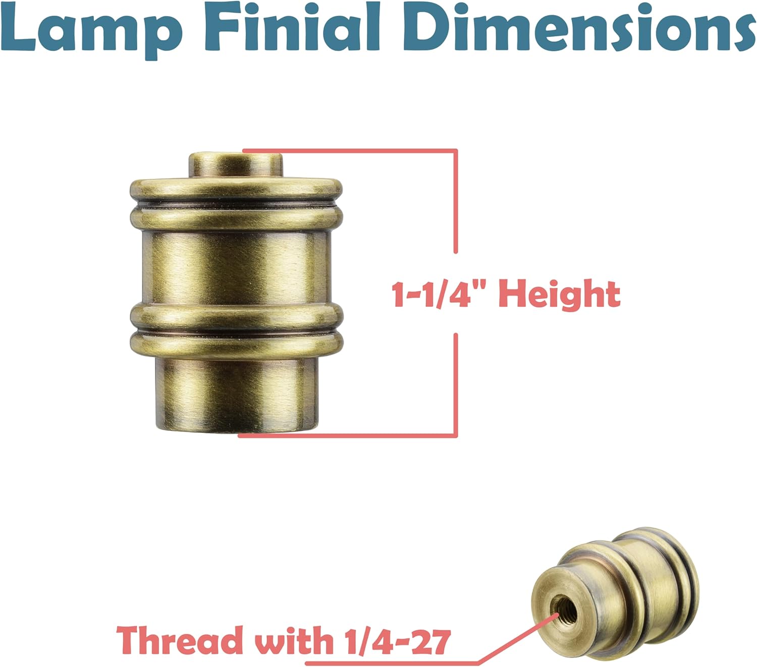 Aspen Creative 24030-42, Bumped Cylinder Finial for Lamp Shade, Steel in Antique Brass Finish, 1-1/4" Height (2 Pack)