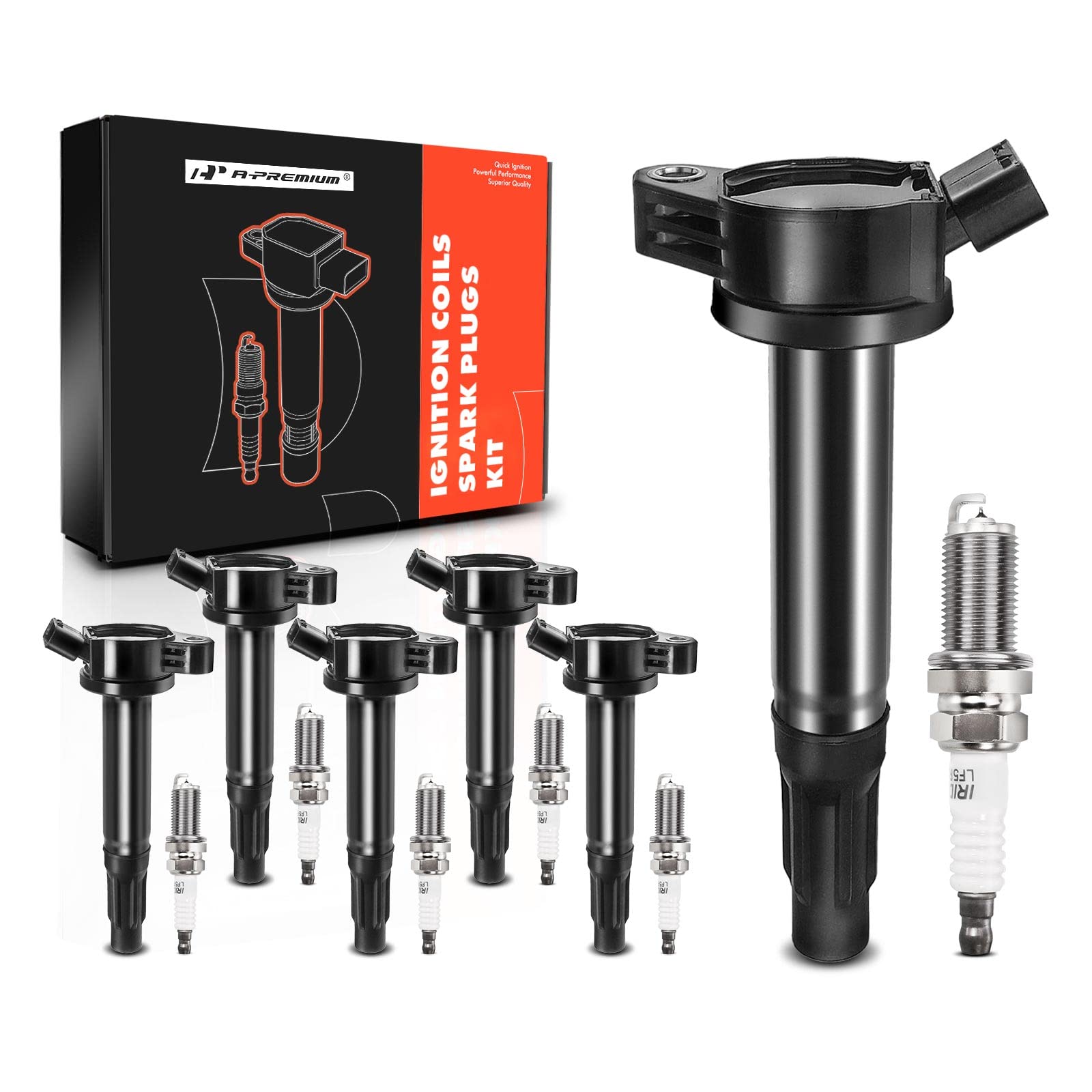 A-Premium Set of 6 Ignition Coil Pack and Iridium Spark Plugs Compatible with Toyota Camry 2010-2017, Tundra 2013-2014, Highlander 2009-2016, V6 3.5L 4.0L