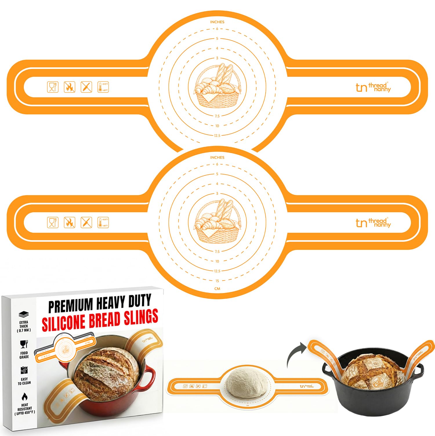 Sourdough Silicone Bread Sling Nonstick for Dutch Oven Pan Liner Mat Orange