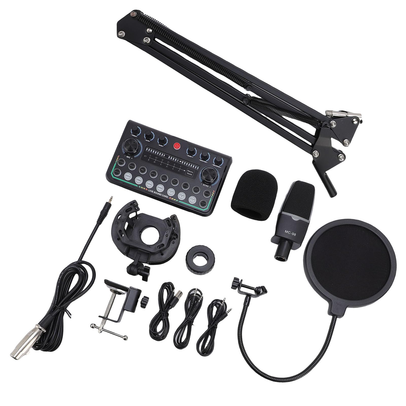 Topiky Podcast Microfon Bundle Set, Podcast Equipment Bündelkondensatormikrofon mit Live Soundkarten Kit, Aufnahmestudios Paket mit Podcast Mikrofon und Sprachwechsler für PC