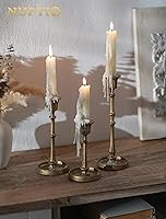 Vista 5 de NUPTIO Cast Iron Candlestick Holders: Antique Brass Taper Candle Holders with Unique Drip Wax Aesthetics - Set of 3 Gold Candle Sticks Holder