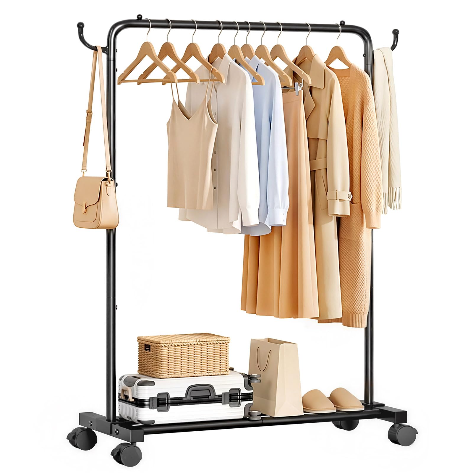 Yorbay Heavy Duty Clothes Rail: 45 kg Standing Garment Storage for Indoor - Rolling Hanging Rod for Bedroom Laundry Room - Coat Dress Organizer on Wheels with Luggage Shelf (80 cm) — image 1