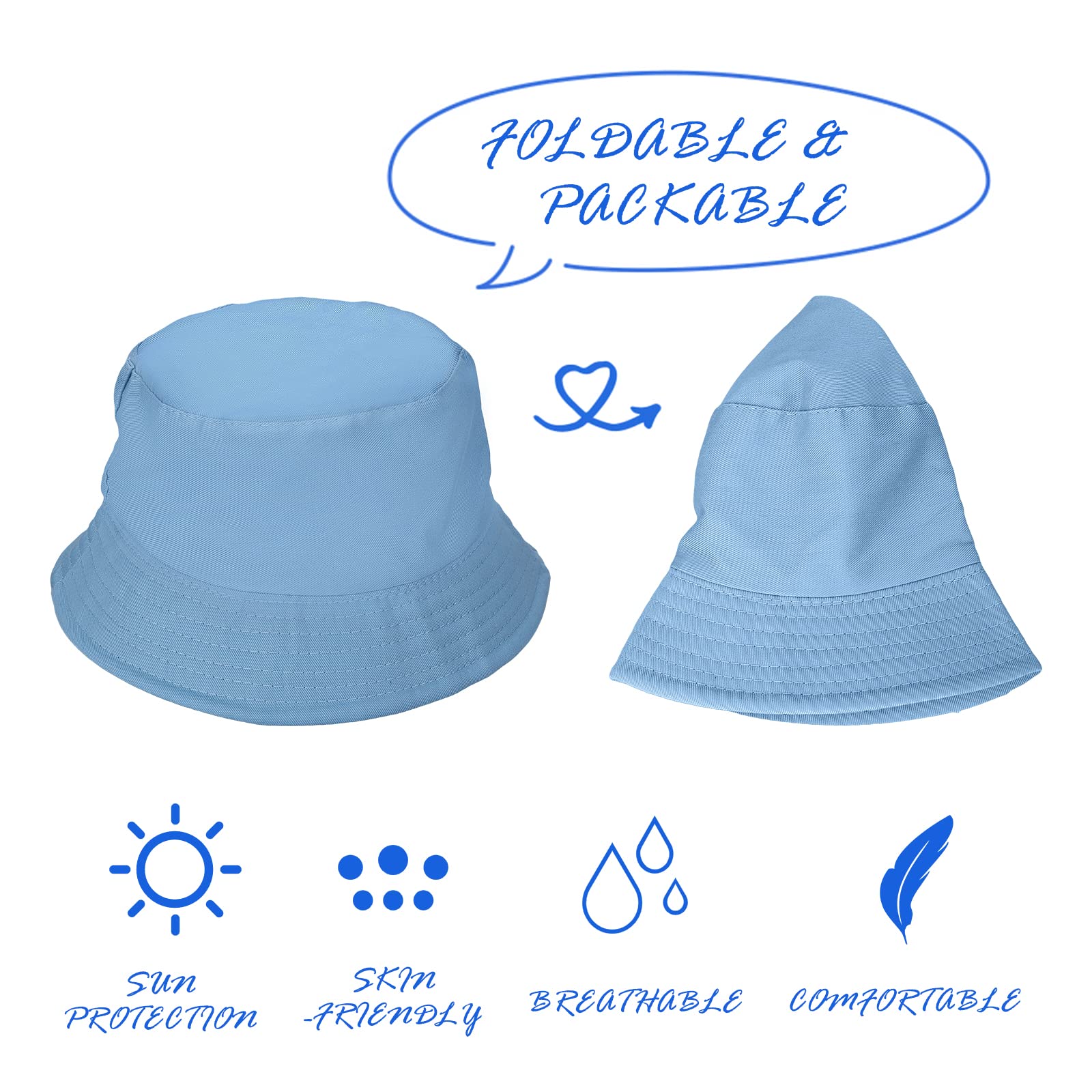 Sibba Kapelusz typu bucket letni rybak osłona przeciwsłoneczna czapki unisex pakowalne czapki dla kobiet mężczyzn wakacje wędrówki kemping zakupy 56-58 cm jednokolorowe kolory