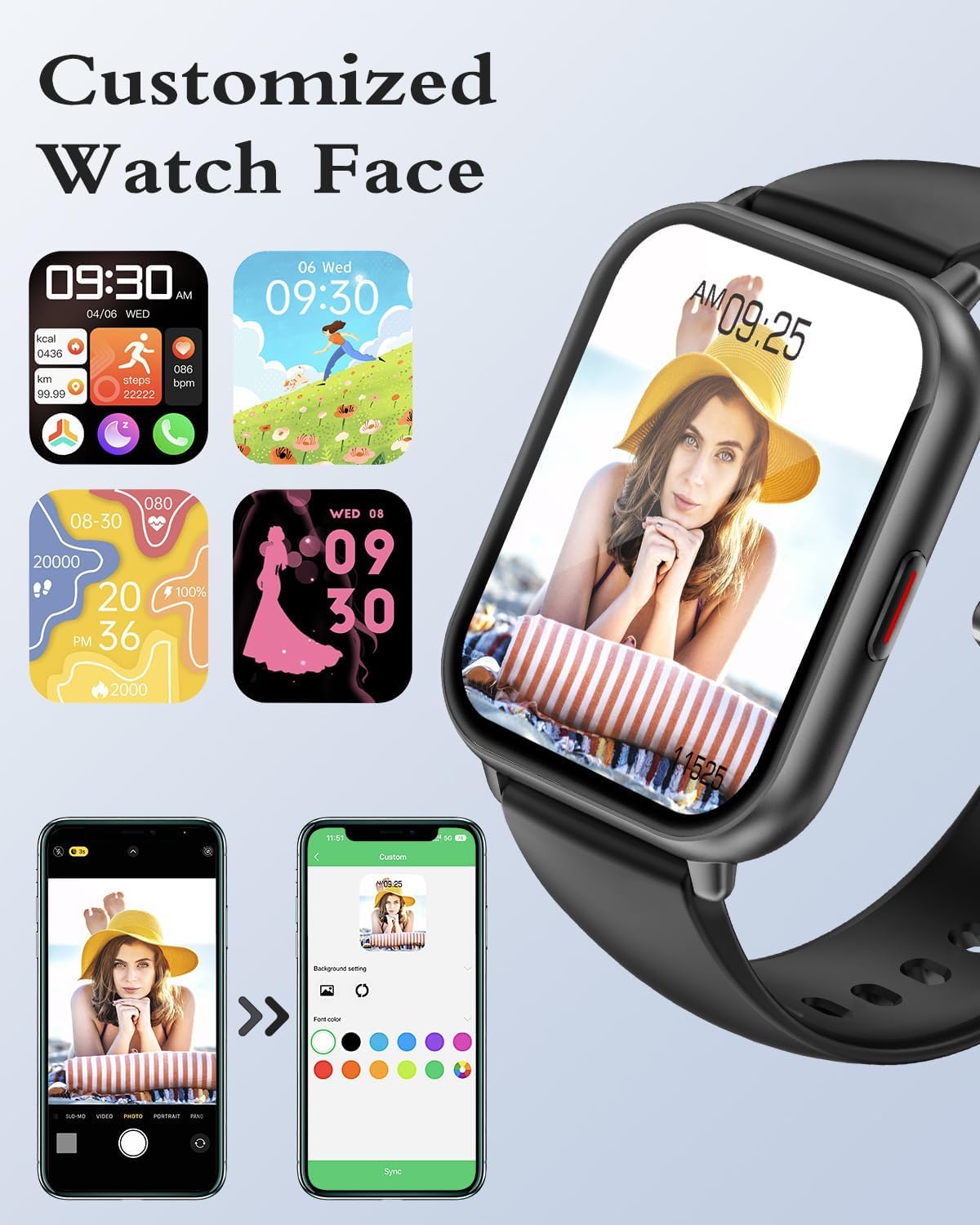 RUIMEN Montre Connectée Homme Femme avec Appel Bluetooth Smartwatch avec Podometre Cardiofrequencemetre Oxymetre Montre Sport pour iPhone Android Etanche IP68 Notification Chronometre Meteo Noir