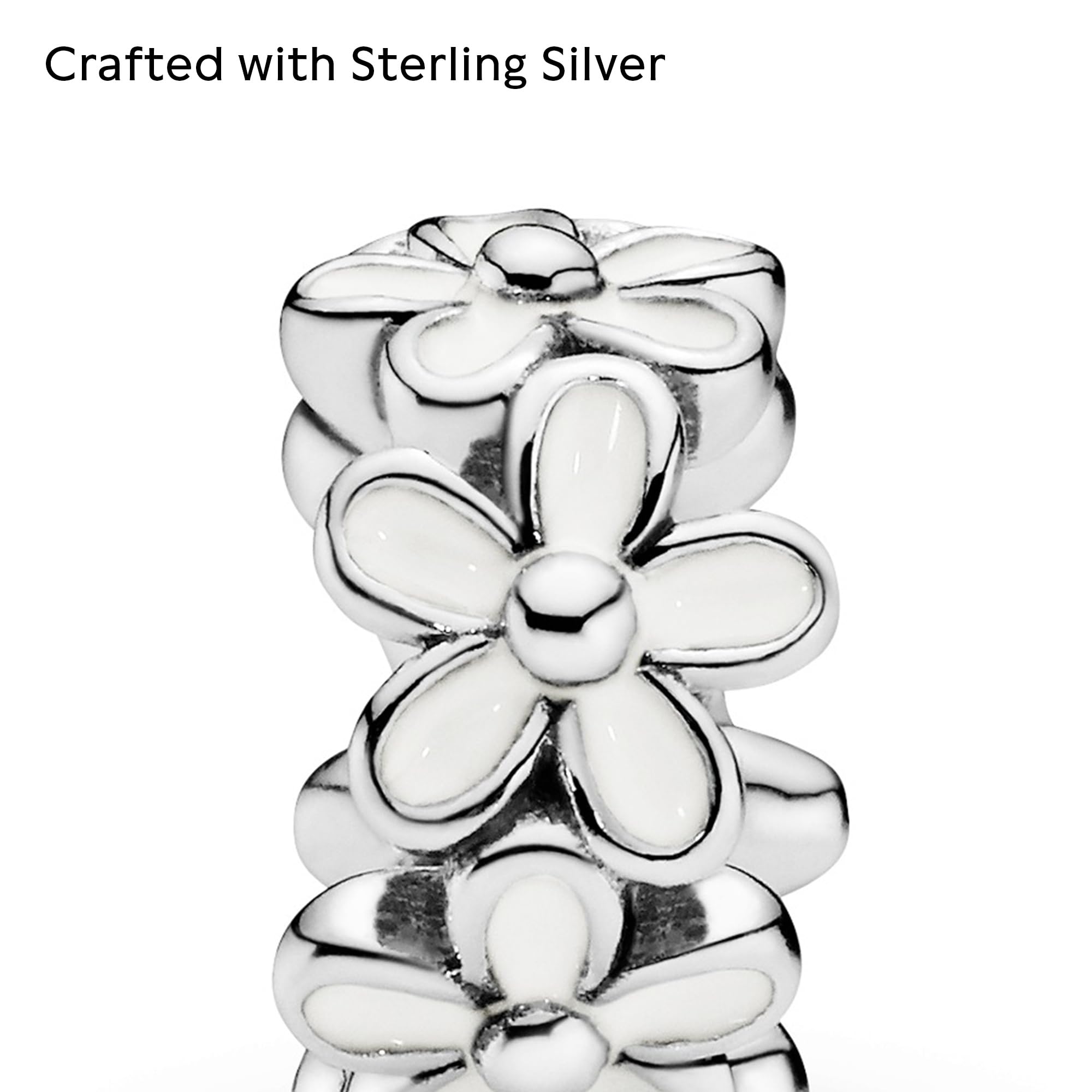 PANDORA White Daisy Flower Spacer Charm - Bracelet Charm for PANDORA Moments Bracelets - Sterling Silver & Enamel - Gift for Her - Jewelry for Women with Gift Box