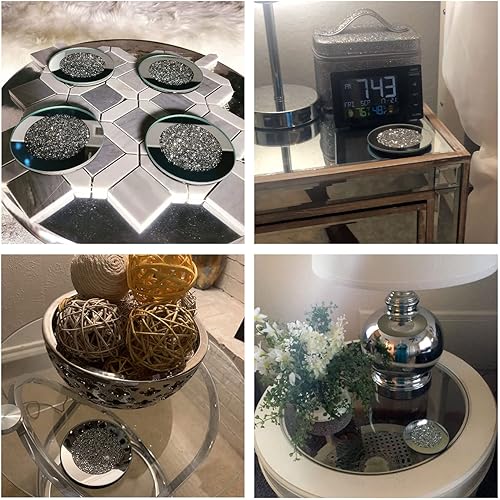 Vista 11 de GIMORRTO Posavasos de cristal con espejo de 4 piezas, diamante triturado redondo de 4 pulgadas, decoración en la mesa para bar, herramientas, mesa