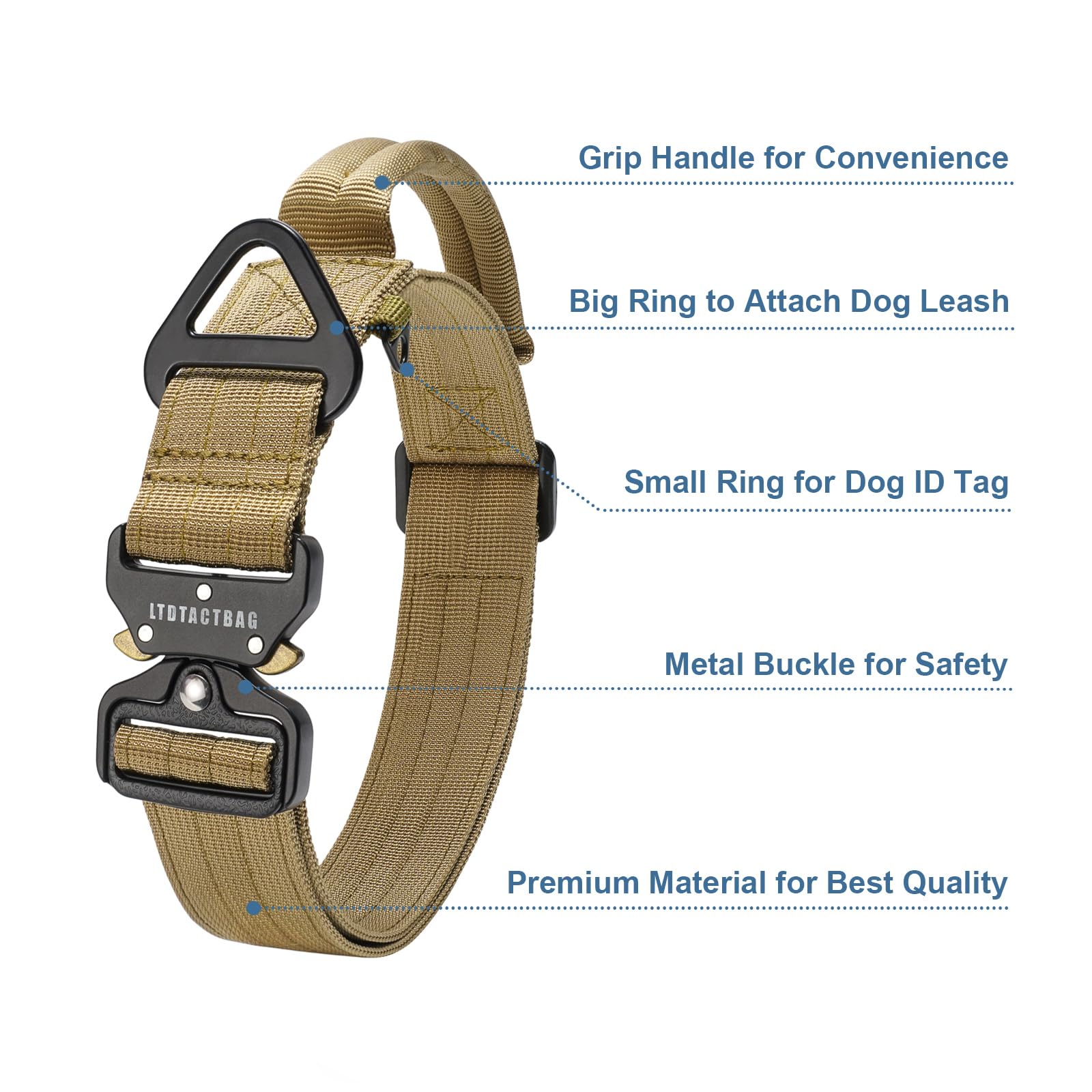 LTDTACTBAG Taktisches Hundehalsband – Verstellbar 50–74 Cm Mit Griff | Robustes Traininghalsband Für Große Hunde