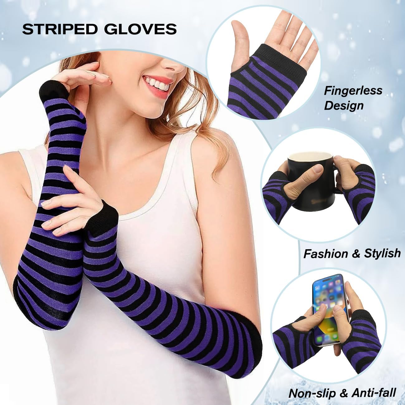 MESU Women Striped Thigh High Socks and Fingerless Gloves Set image 3