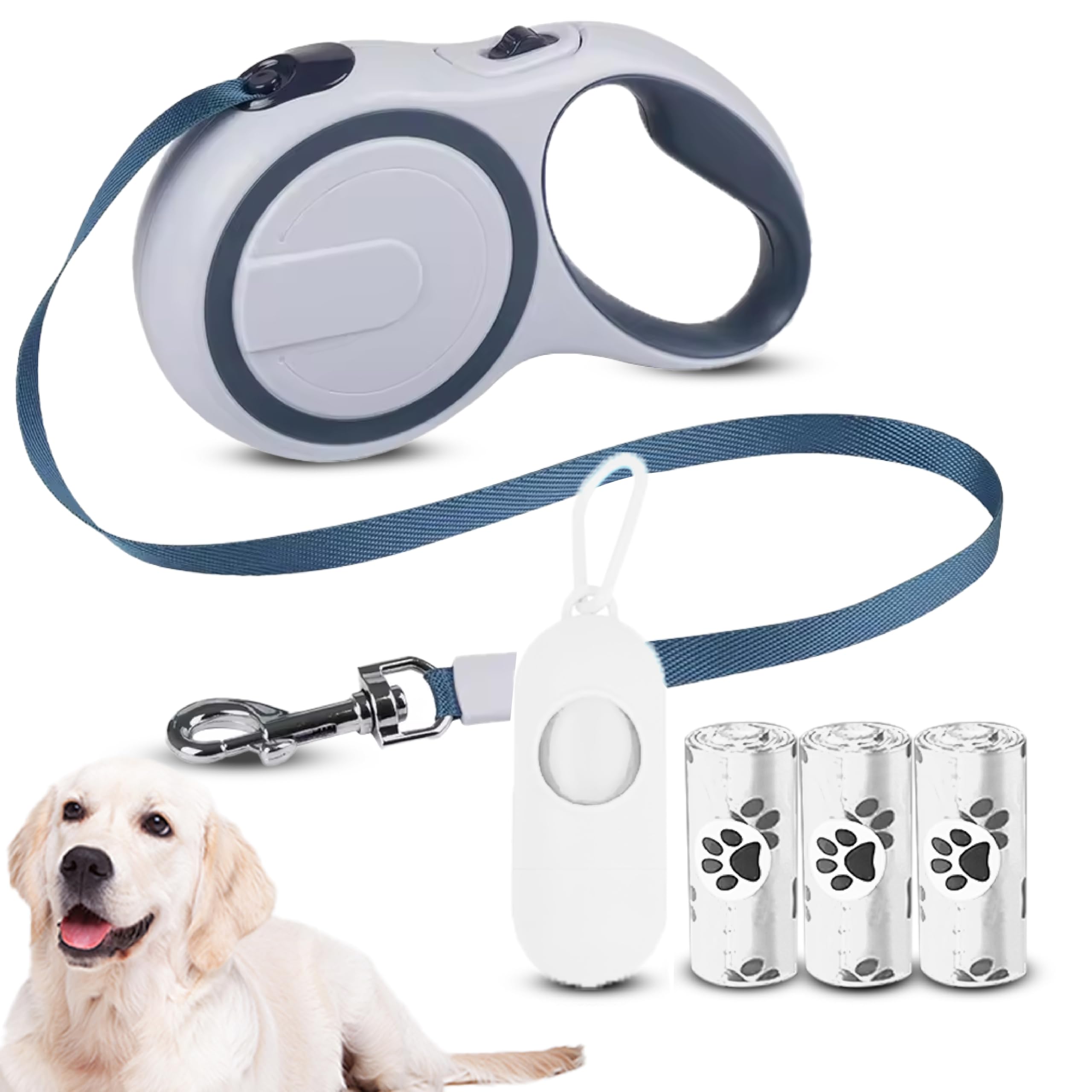 COZYPETS Correa Perro Extensible de 5 Metros – Correa Retráctil para Perros de hasta 30 Kg con Asa Ergonómica, 3 Bolsas para Caca y Dispensador, Ideal para Adiestramiento y Paseos (Azul, 5metros)
