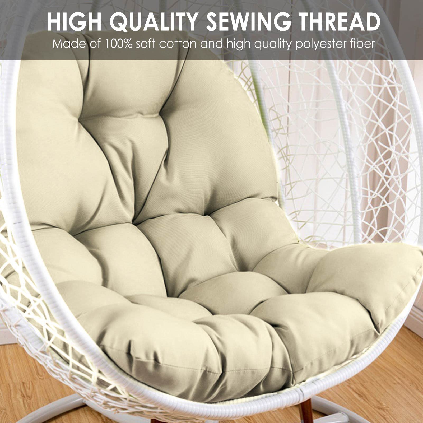 Silla colgante Cush 120 x 80 cm, impermeable y resistente a los rayos UV, cojín redondo para asiento y respaldo para silla de huevo, accesorios de hamaca de poliratán