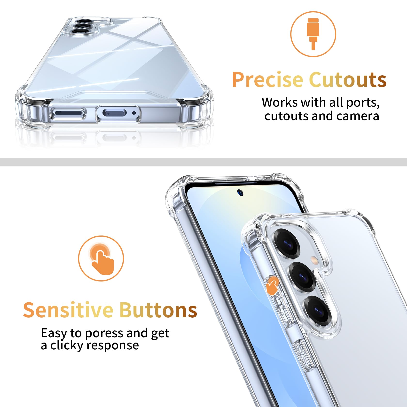 FLLAO 4 in 1 Cover per Samsung Galaxy S25 5G con 2 Pellicola Vetro Temperato e 1 Pellicola Protezione Fotocamera, Protezione Antiurto Militare Antishock PC Custodia per Samsung S25, Trasparente