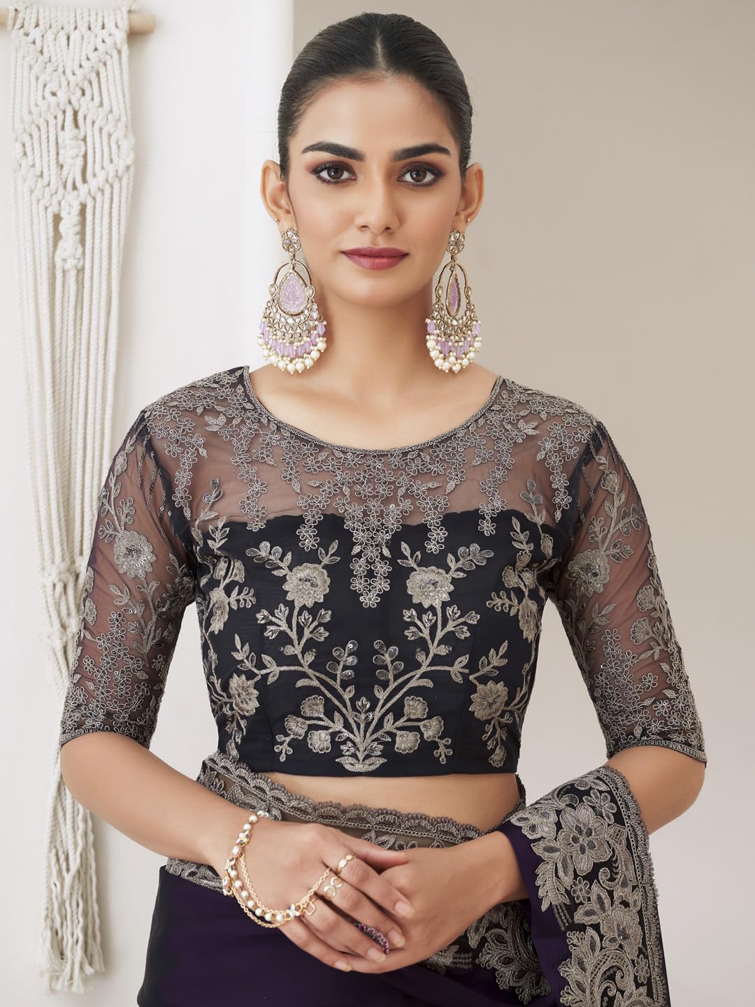 AKHILAM Women's Pure Chiffon Embellished Saree With Unstitched Blouse (SNDLWOD1301_TFH_Parent) 6 715 uF0dnPL. SL1440