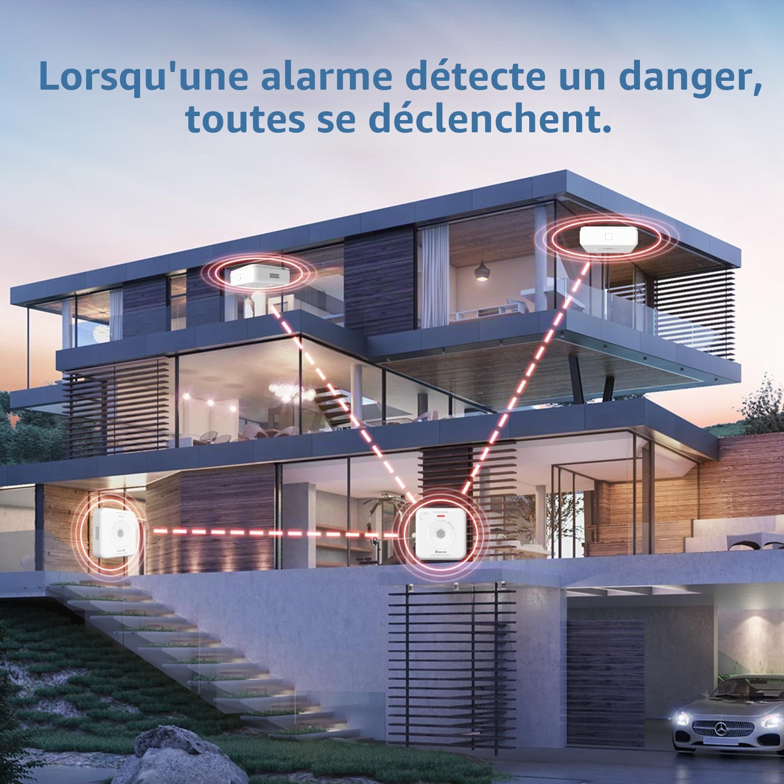 HEIMAN Interconnecté Détecteur de monoxyde de Carbone sans Fil - Alarme CO - 10 Ans - Piles remplaçables - 85 DB - pour la Maison - Portable - Fonctionne avec Piles (1)