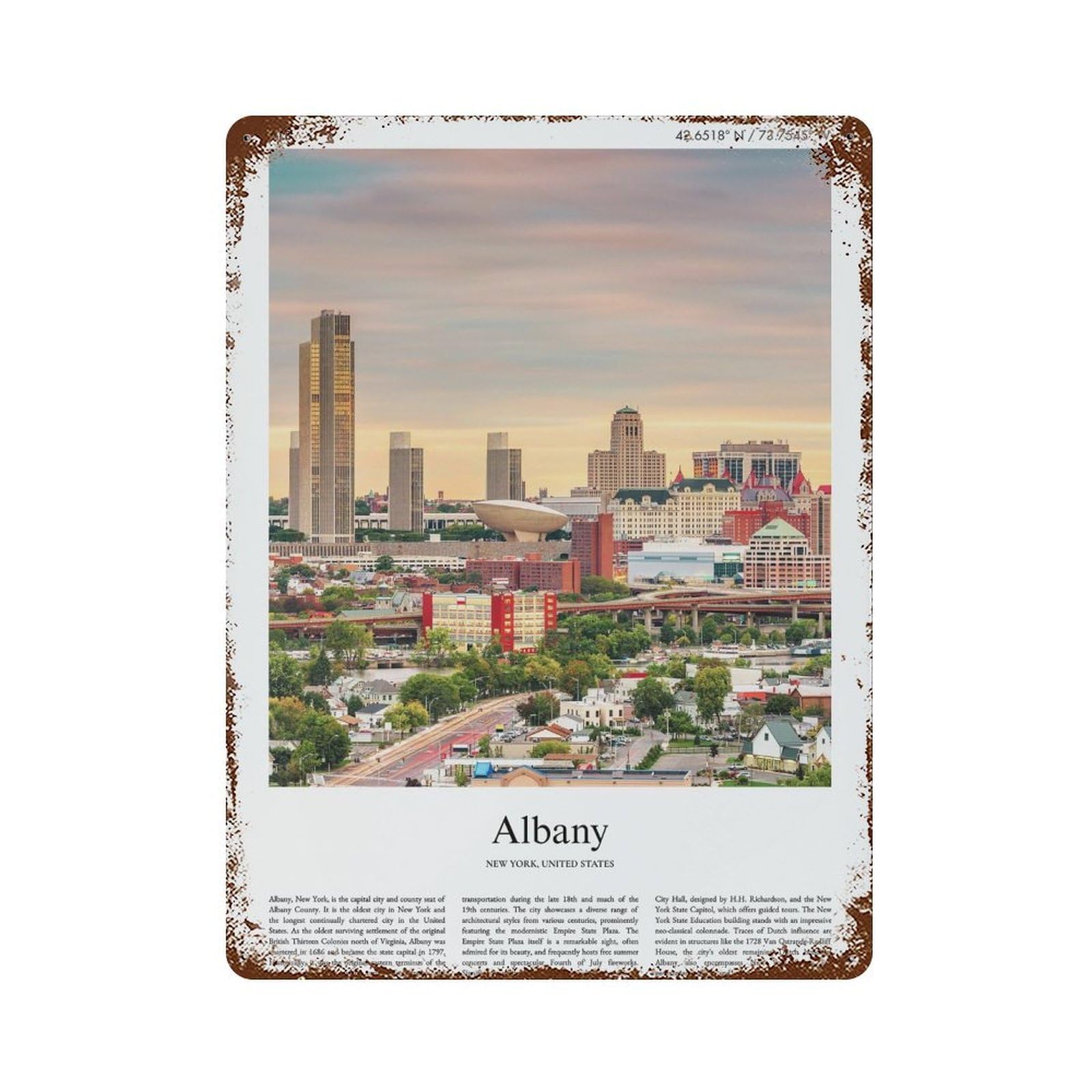 xiaoxiaoshen Albany New York, United States, USA City Scenery Wall Decor Art Metal Tin Poster Modern Home Decor Art Home Bar Shop Decorations Vintage Sign 40x30cm