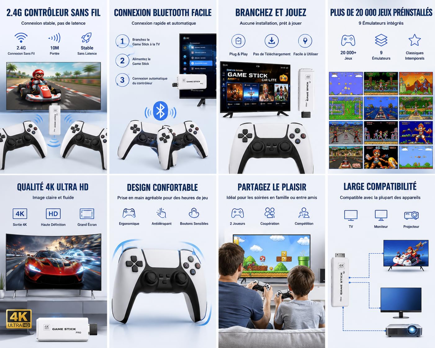 Console Retro Wireless 4K con 20.000+ Giochi Preinstallati，128G 40000Games | 9 Emulatori Integrati, 2 Controller Inclusi, Dongle HDMI Incluso, Versione 2026, Set Completo