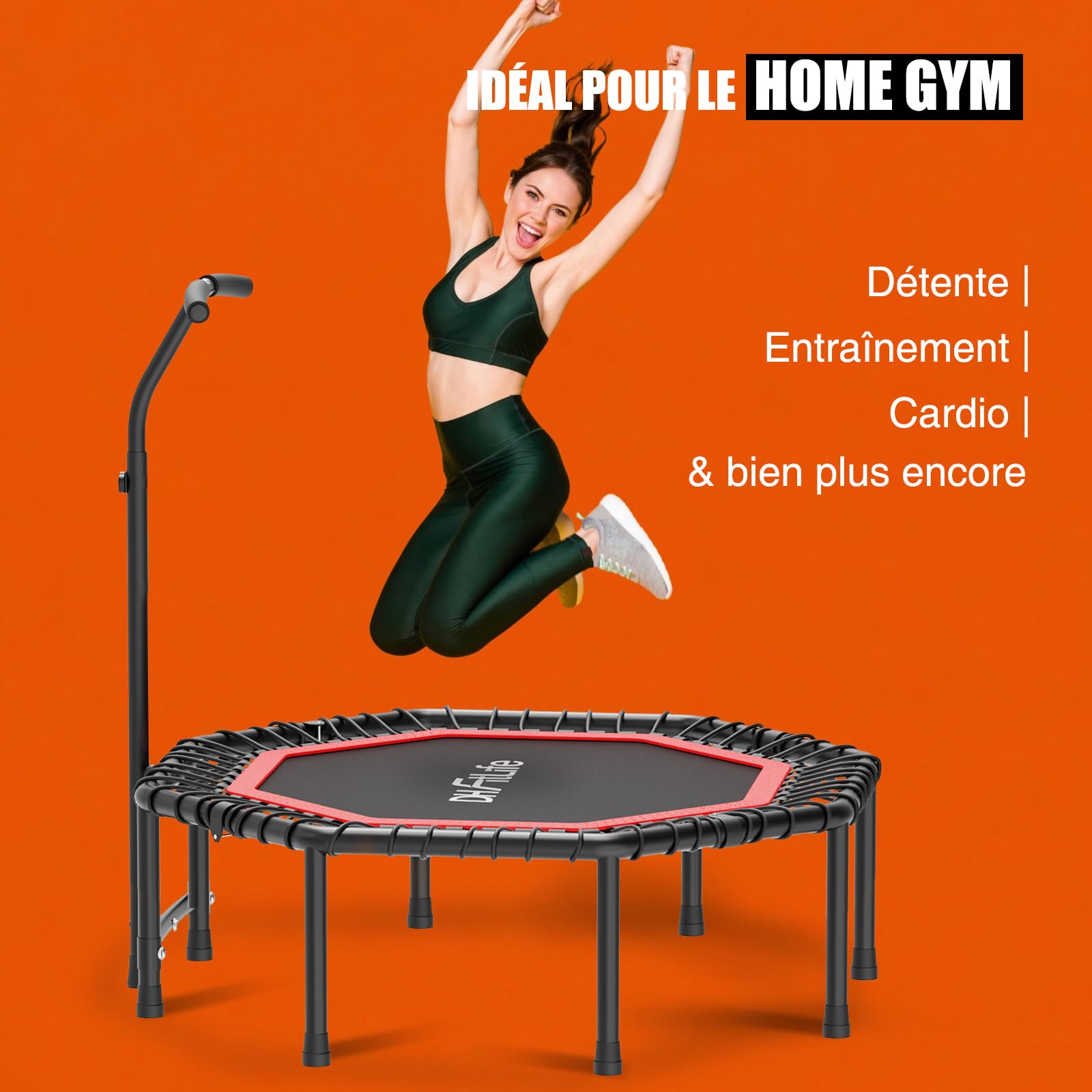 DH FITLIFE Trampoline de Fitness intérieur Pliable sans Installation | Ø121 cm (48 Pouces) | capacité de Charge 150 kg | 3 Niveaux de poignées réglables | Stable et Silencieux