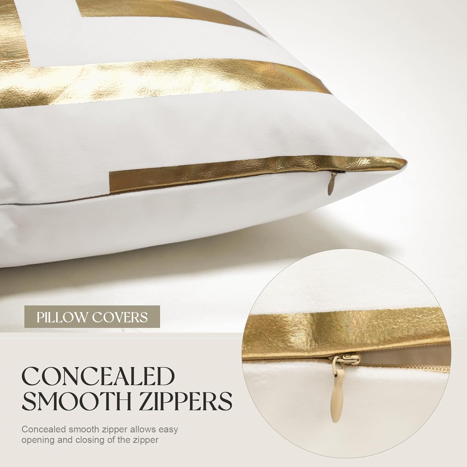 Gold Geometric Stripe Print Throw Pillow Cover 20 x 20 Inch Decorative Couch Pillow Cover Soft White Velvet Cushion Covers Case Modern Pillowcase for Couch Sofa Bed Living Room - Image 3