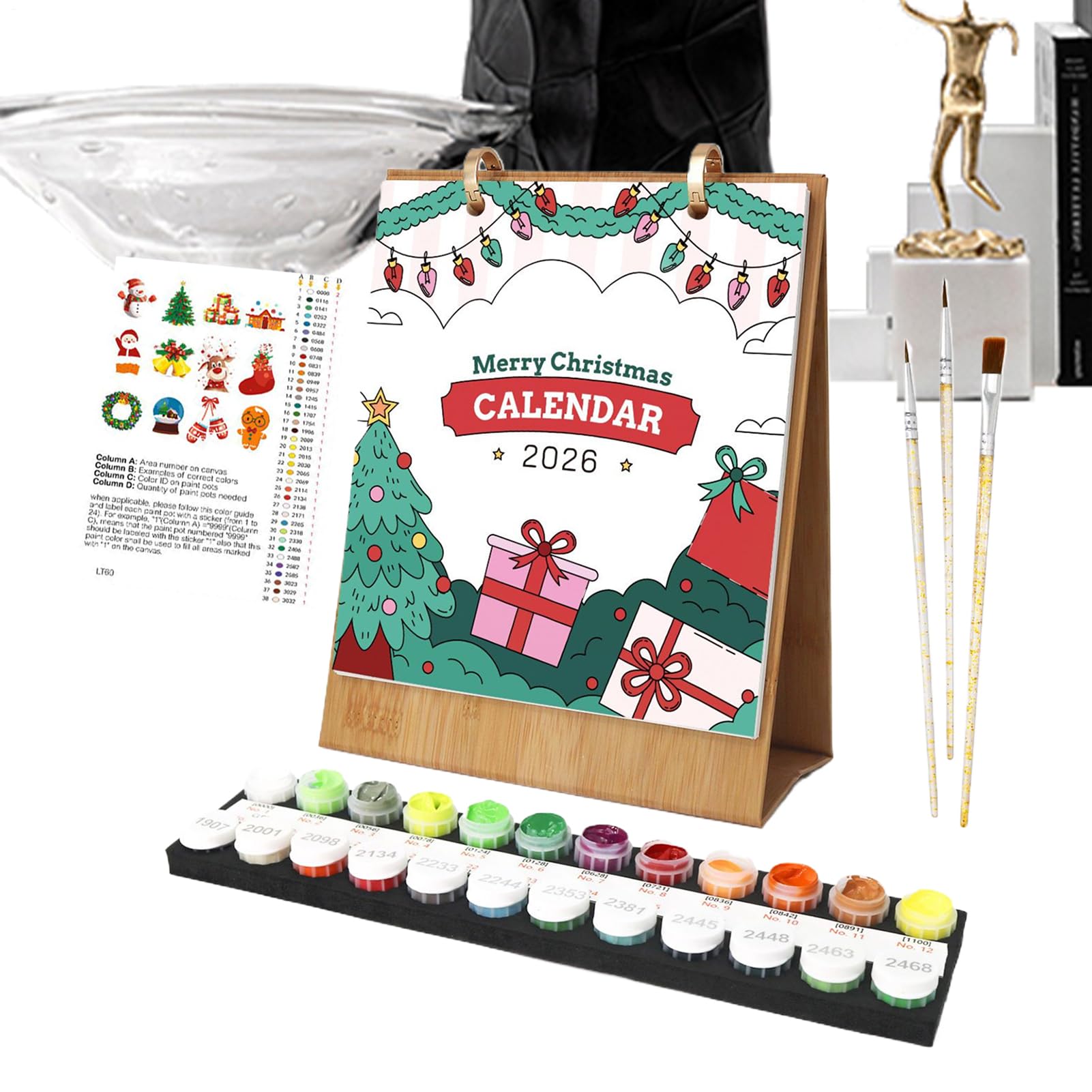 Fuuxtci Calendario 'Avvento 2026-2026, calendario 'Avvento da tavolo | per il fai da te, per la decorazione di bambini, adolescenti, insegnanti, famiglia, casa