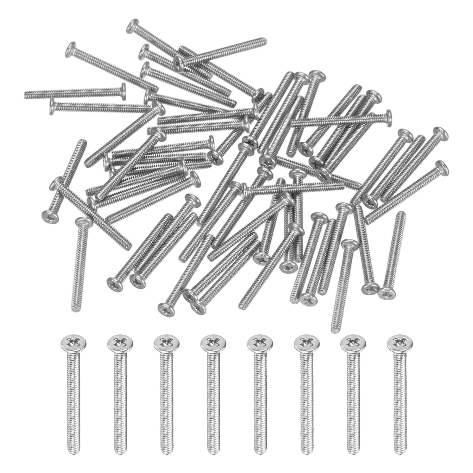 M METERXITY 100-Pack Flat Head Machine Screws, M1.4x14mm 304 Stainless Steel Phillips Drive Tiny Screws for Machinery/Equipment, Cross Drive Hardware Fastener