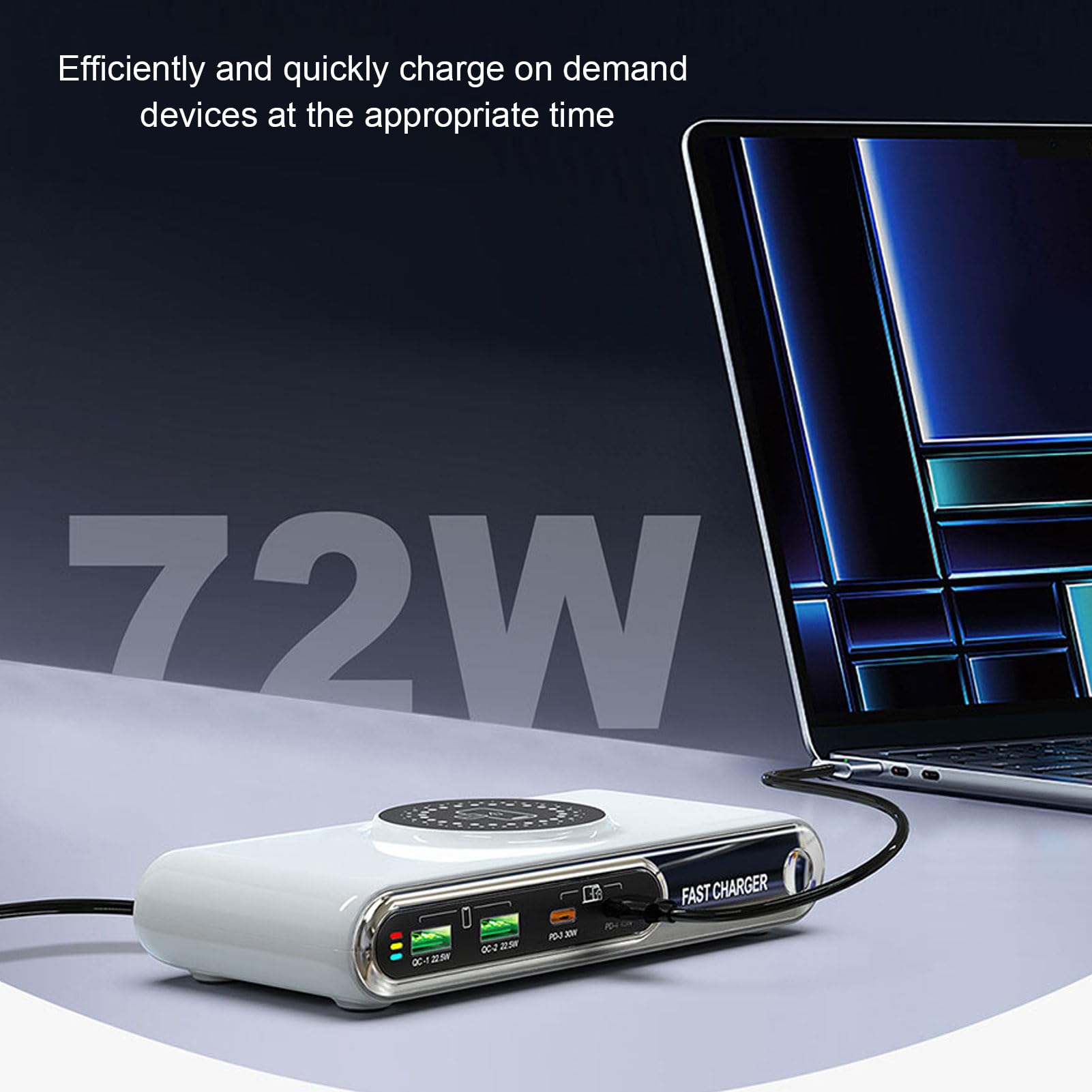 Brrnoo Stazione di Ricarica con Blocco Caricabatterie USB C da 72 W con Porte Multiple e Protezione di Sicurezza per Telefono Portatile (Spina europea)