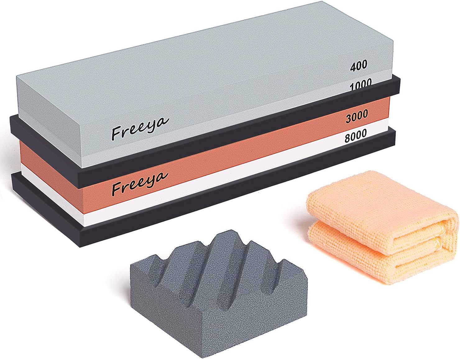 Complete Knife Sharpening Stone Set with Flattening Stone: Premium 400/1000 Grit Water Stone, 3000/8000 Grit Water Stone, Best Whetstone Knife Sharpener, Flattening Stone,NonSlip Silicone Holder,Towel