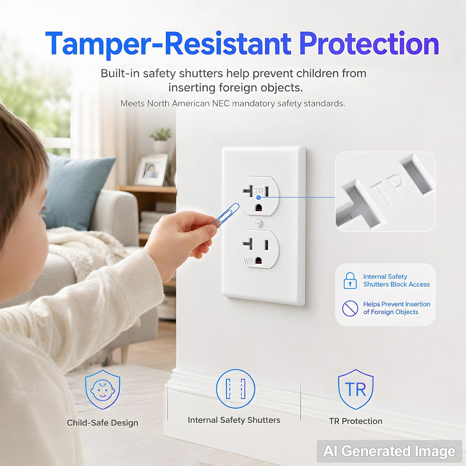 BAOMAIN 20A 125V Tamper/Weather Resistant Duplex Outlet, 10-Pack | UL Certified matte white TR/WR wall outlets,a self-grounding 3-wire design for ultimate safety