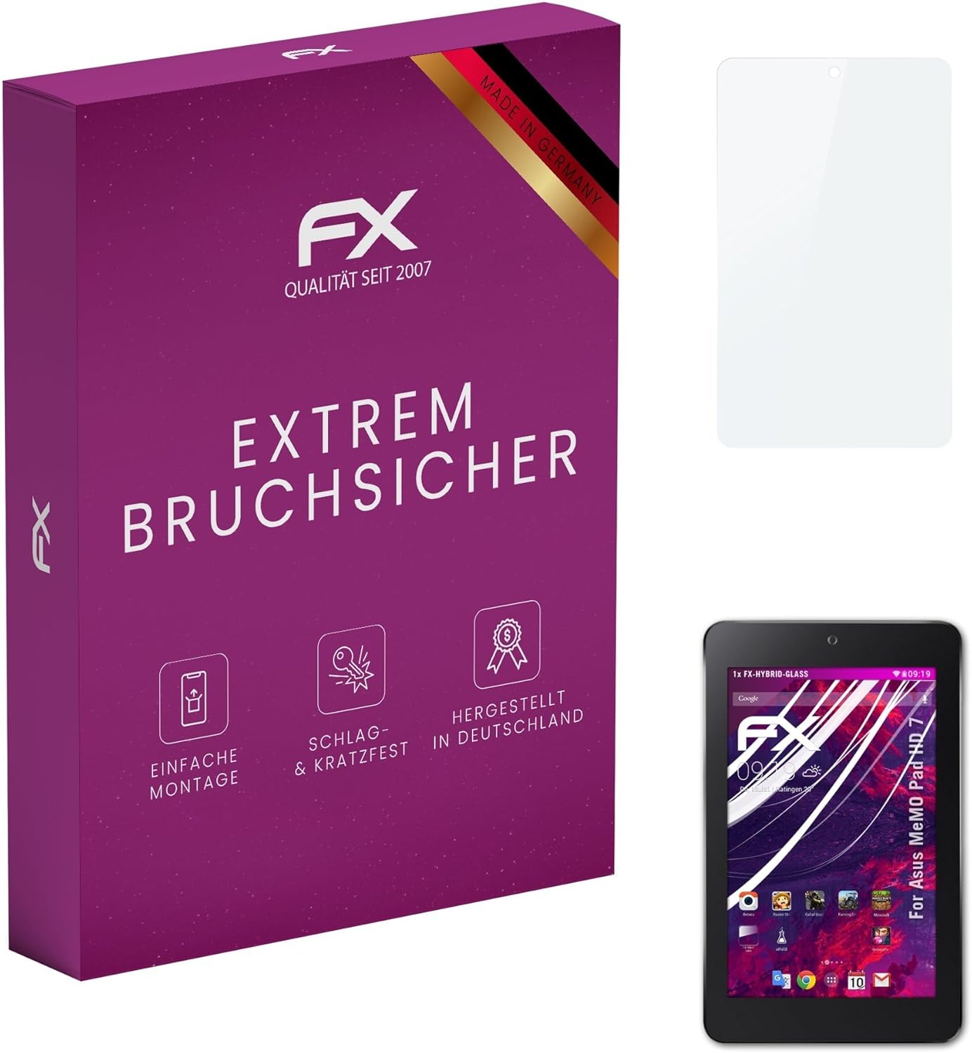 atFoliX Plastic Glass Protective Film compatible with Asus MeMO Pad HD 7, 9H Hybrid-Glass FX Screen Protector