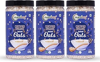 Nutriorg Organic Instant Oats 1.2Kg (Pack of 3 x 400 gm) | Gluten-Free for Weight Loss | High Fiber & Protein-Rich | Ideal Price In India