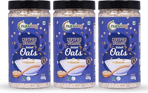 Nutriorg Organic Instant Oats 1.2Kg (Pack of 3 x 400 gm) | Gluten-Free for Weight Loss | High Fiber & Protein-Rich | Ideal...