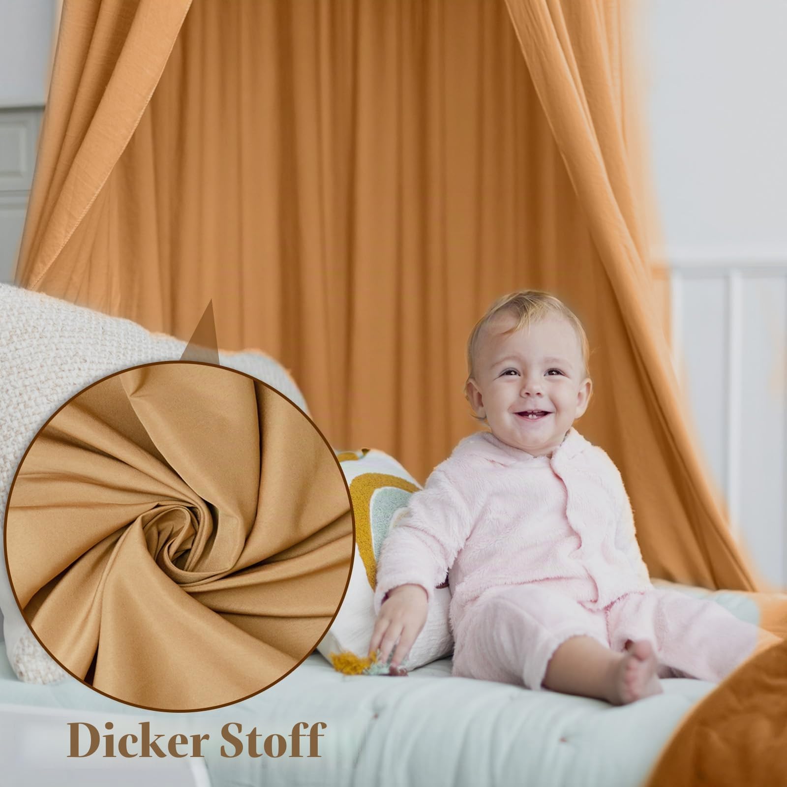 Baldachin Kinderzimmer, Betthimmel Babybett Kinderzimmer 4 Farben, Hängende Rund Princess Insektennetz Moskitonetz, Für Kinderzimmer und Spielzimmer Dekoration，56 * 230 * 450cm (Gold)