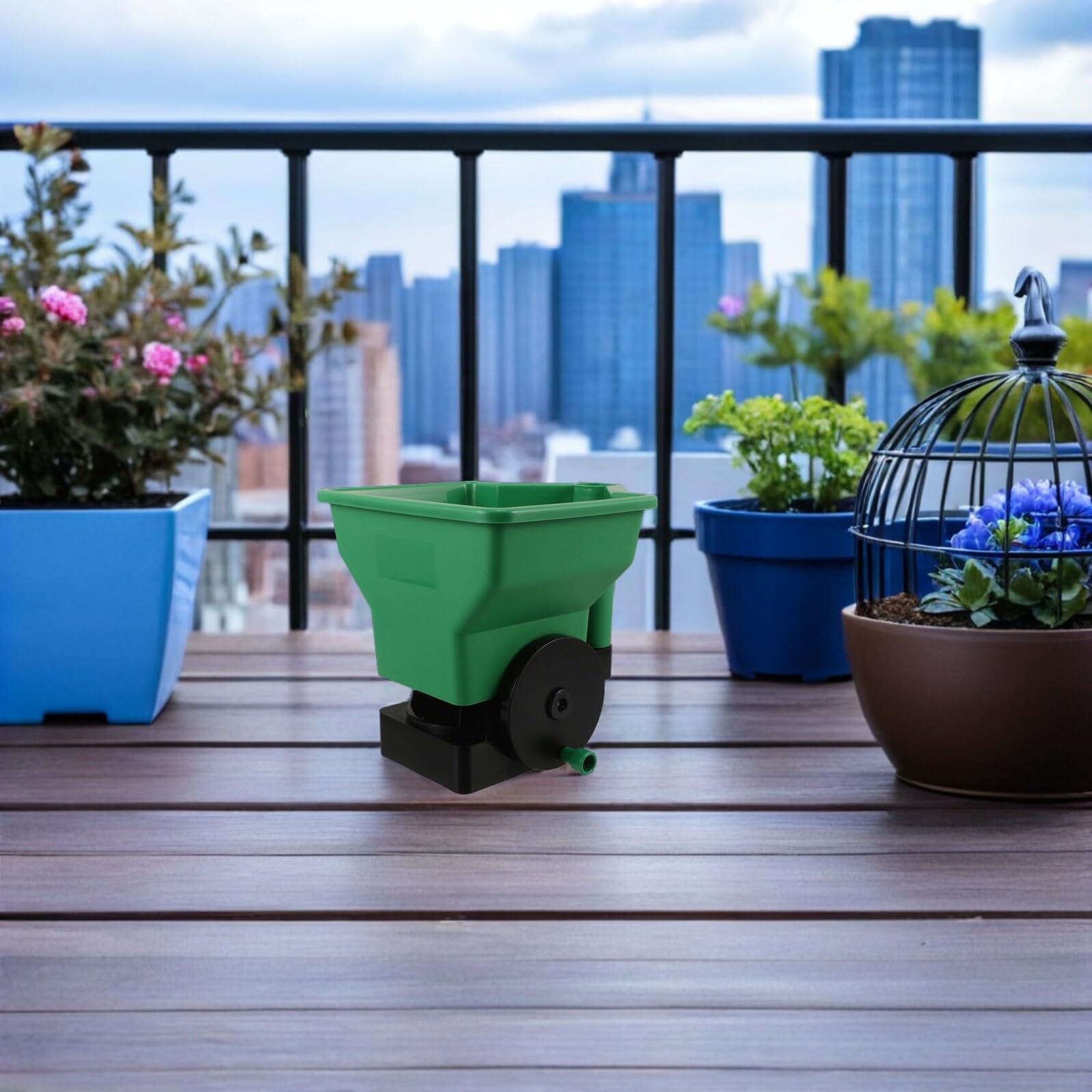 Seminatrice Manuale Portatile in Plastica Verde Spandiconcime Rotante Regolabile per Giardinaggio Prato e Orto Utensile Ausiliario Leggero per Semina di Semi e Cura del Terreno