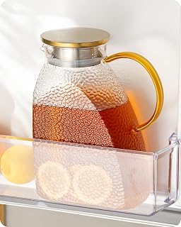 Baffect 1.8L Borosilicate Glass Water Pitcher with Stainless Steel Lid - Leakproof Fridge Door Jug for Hot/Cold Drinks, 63oz