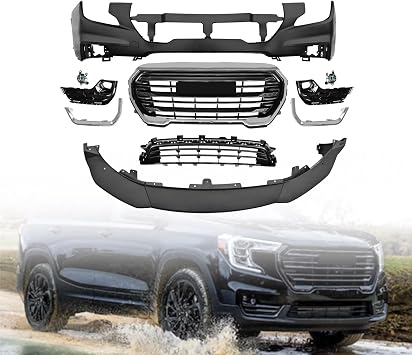 New Front Bumper Cover Grille Kit w/Fog Lights Compatible with GMC 2022 2023 2024 Terrain SLE