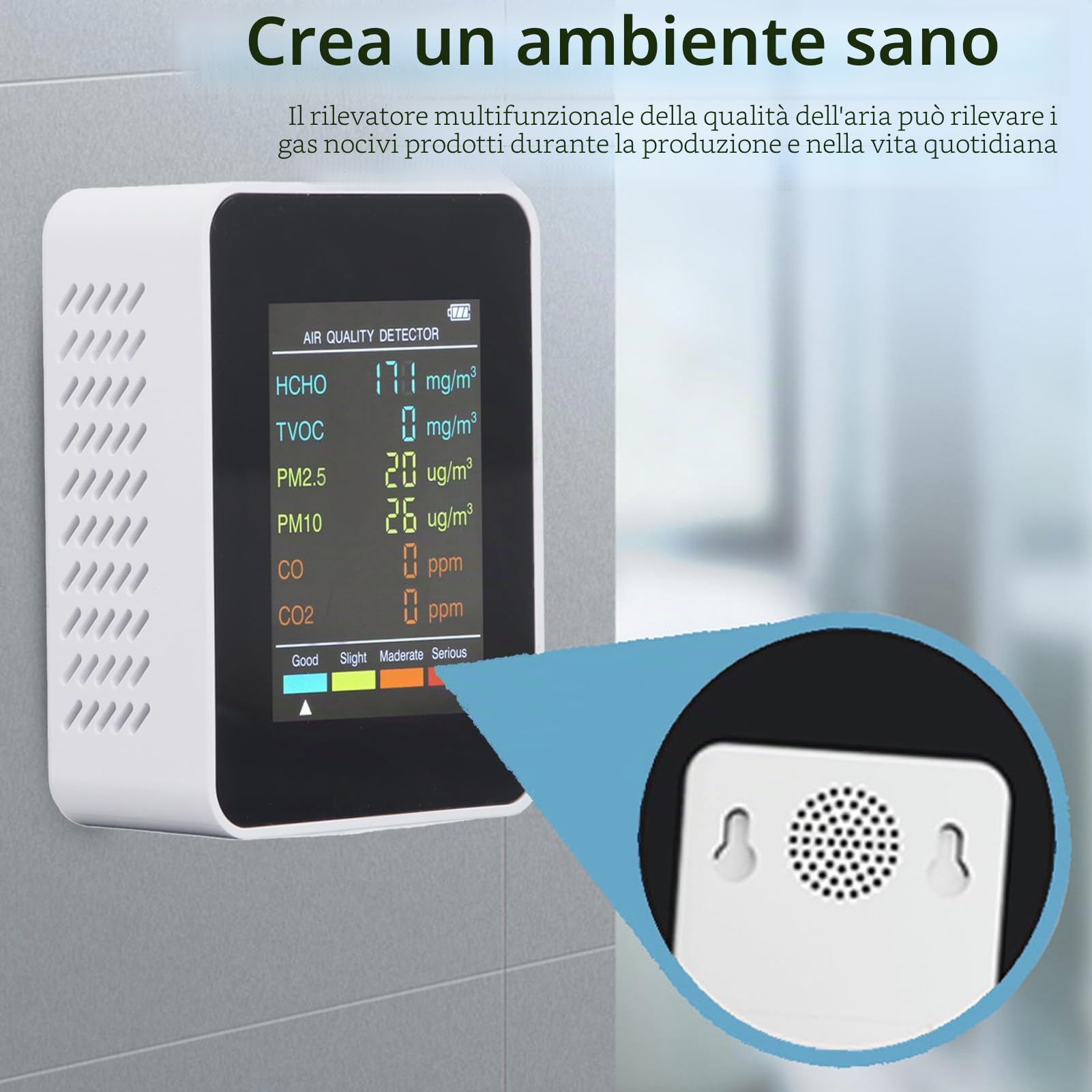 Rilevatore di CO2 TVOC HCHO, Monitor Sanitario Portatile per Interni PM2.5 PM10 con Allarme per Test della qualità 'aria (WHITE)