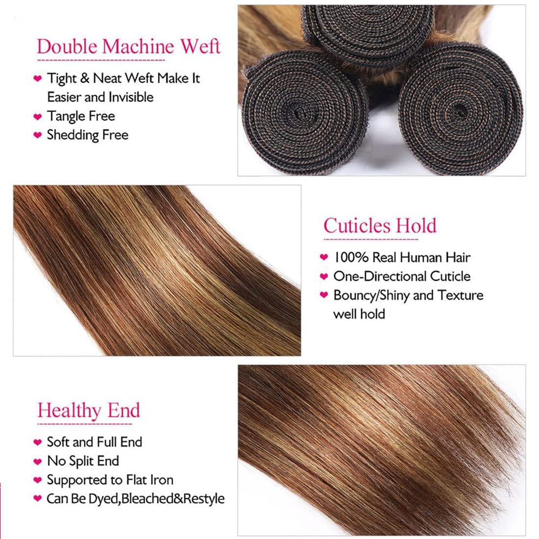 P427 Bundles Human Hair Honey Blonde Straight Bundles 14 14 14 Inch Unprocessed Virgin Highlight Brown Bundle Hair Extensions