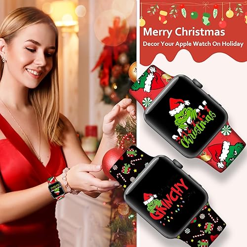 Miniatura 4 de Correa de reloj de Navidad para Halloween compatible con Apple Watch Band de 1.496 in, 1.575 in, 1.614 in, 1.654 in, 1.732 in, 1.772 in, iWatch