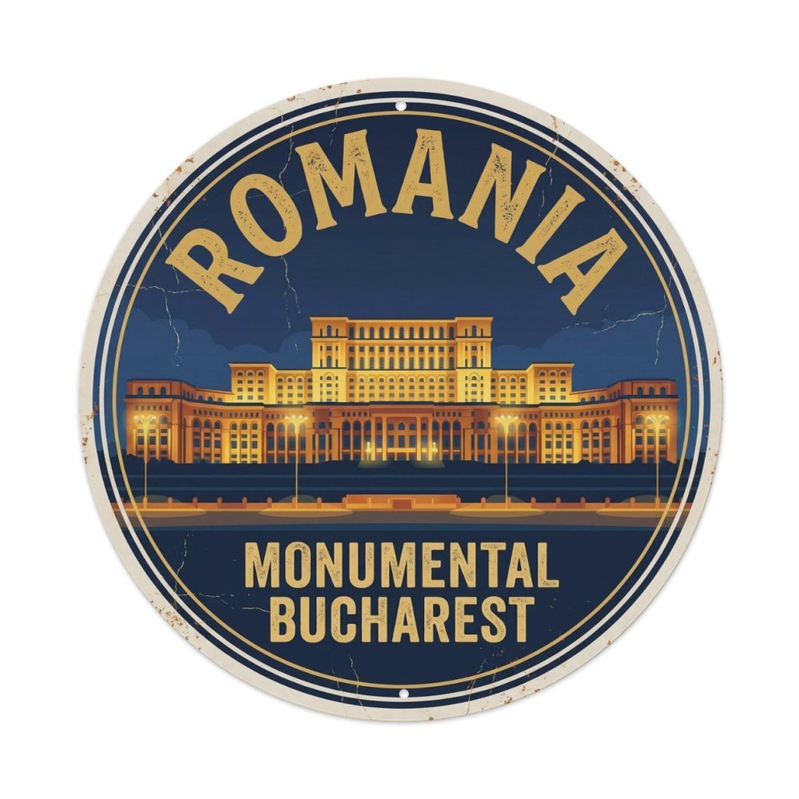 Fqcyn Style Vintage Travel Romania Parliament Monument Metal Tin Sign