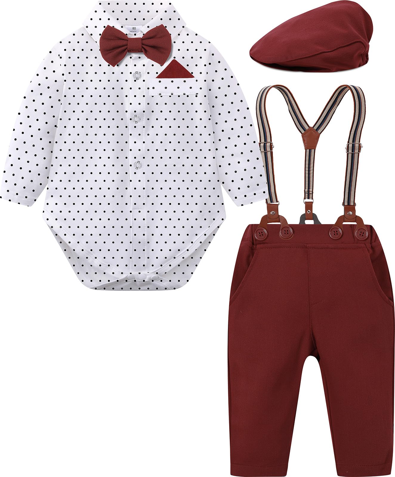 mintgreen Baby Junge Anzug Gentleman Hochzeit Kleidung Formell Hemd Set Hosenträger Fliege mit Hut, 0-18 Monate