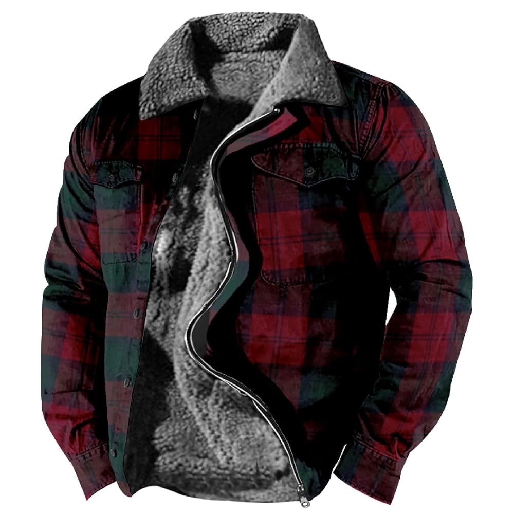 liaddkv Warm Lined Wool Check Shirt Jacket for Men, Winter