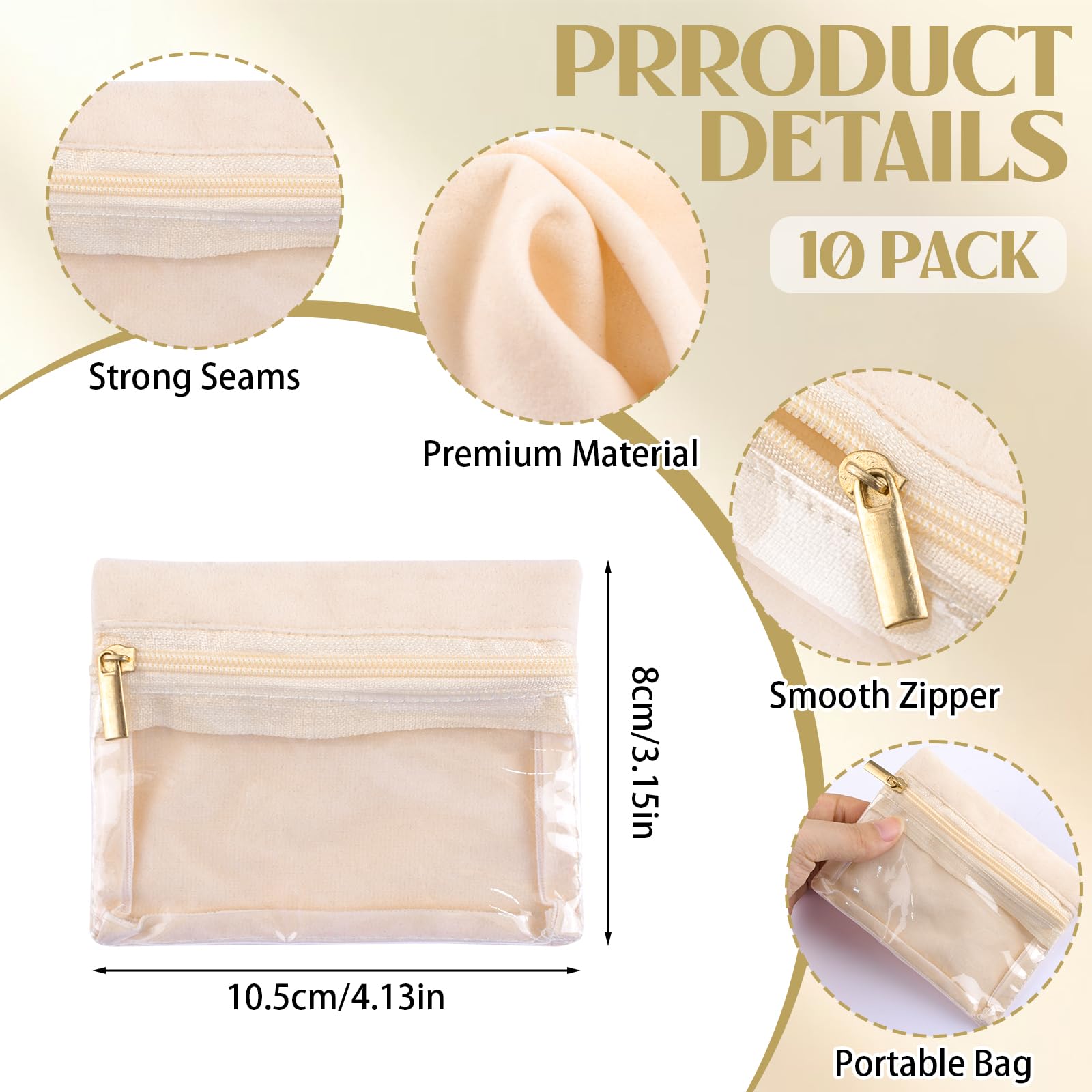 URROMA 10 PCS Travel Jewelry Organizer,Portable Jewelry Pouch with Zipper Pockets Clear Velvet Storage Bag Organizer Storage Case for Women Girl Gift
