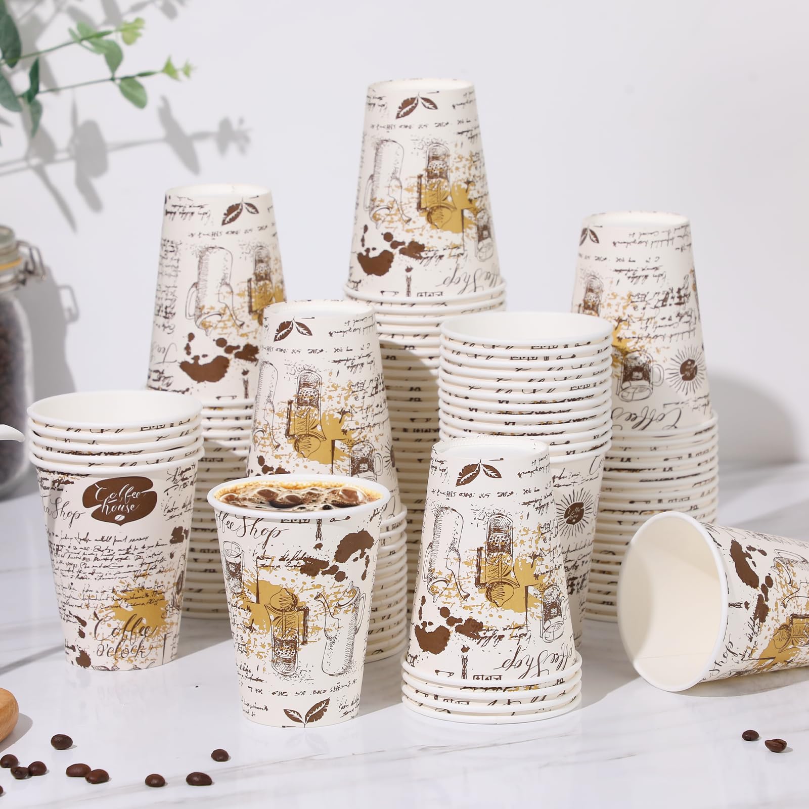 SIUQ 240 Pack 12 oz Disposable Paper Coffee Cups Retro Leak-Proof Sturdy — Amazon image 7