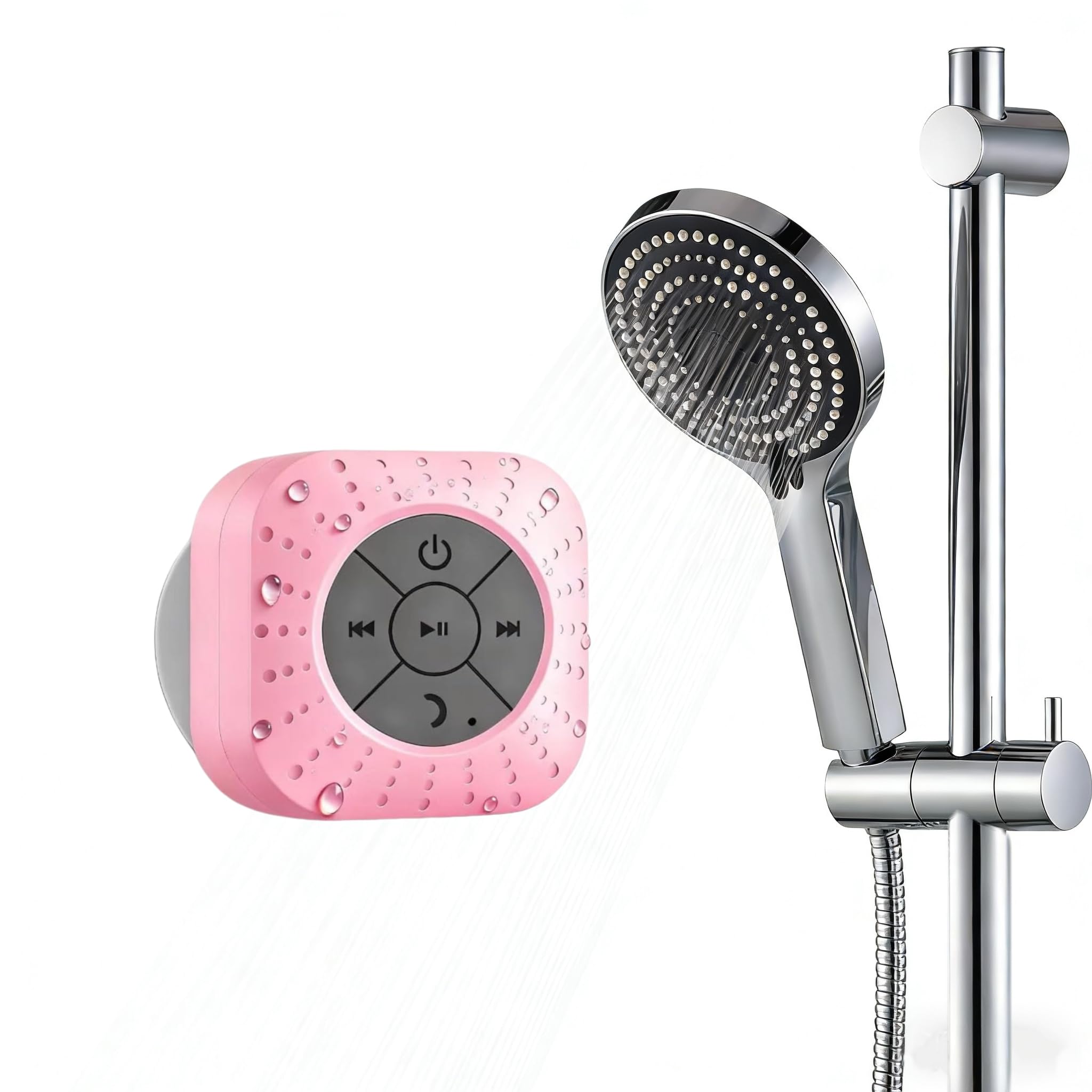 Bluetooth Shower Speakers, Suction Cup Mic for Bathroom, Portable Small Wireless Speaker for Outdoor Party Beach, Room, Car, Trip, Ideal Gift for Men Women (Pink)